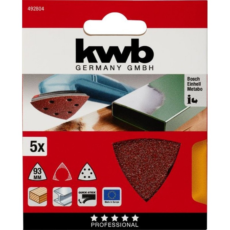 Kwb 5 Triangoli Abrasivi per Legno e Metallo 93x93